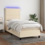 Letto a Molle con Materasso e LED Crema 100x200cm in Tessuto