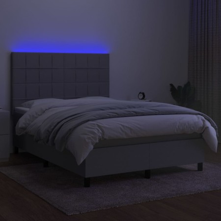 Letto a Molle Materasso e LED Grigio Chiaro 140x200 cm Tessuto