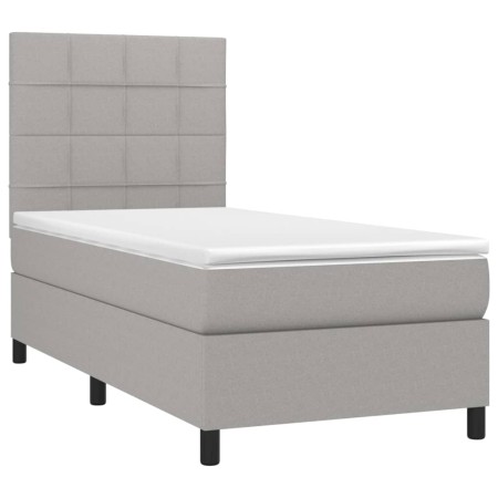 Letto a Molle Materasso e LED Grigio Chiaro 90x190 cm Tessuto