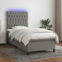 Letto a Molle Materasso e LED Grigio Scuro 90x190 cm in Tessuto