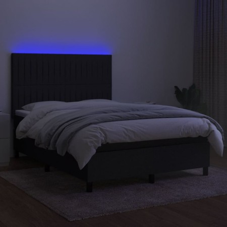 Letto a Molle con Materasso e LED Nero 140x190 cm in Tessuto