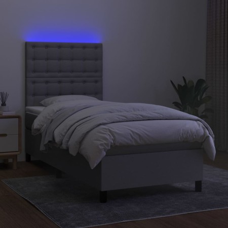 Letto a Molle Materasso e LED Grigio Chiaro 90x190 cm Tessuto