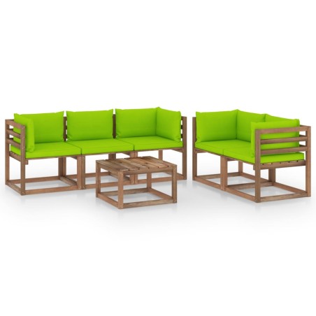 Set Salotto da Giardino 6 pz con Cuscini Verde Chiaro