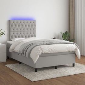 Letto a Molle Materasso e LED Grigio Chiaro 120x200 cm Tessuto