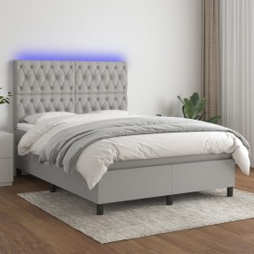 Letto a Molle Materasso e LED Grigio Chiaro 140x200 cm Tessuto