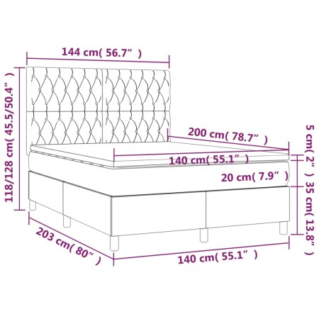 Letto a Molle Materasso e LED Grigio Chiaro 140x200 cm Tessuto