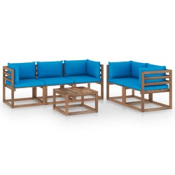 Set Salotto da Giardino 6 pz con Cuscini Blu Chiaro