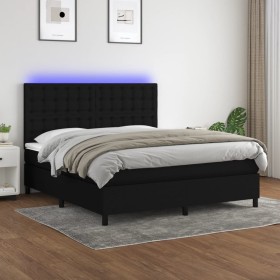 Letto a Molle con Materasso e LED Nero 160x200 cm in Tessuto