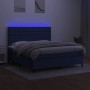 Letto a Molle con Materasso e LED Blu 160x200 cm in Tessuto