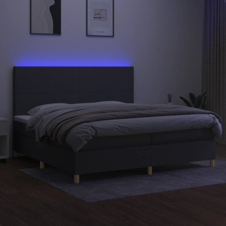 Letto a Molle Materasso e LED Grigio Scuro 200x200cm in Tessuto