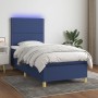 Letto a Molle con Materasso e LED Blu 90x190 cm in Tessuto