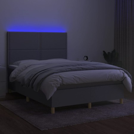 Letto a Molle Materasso e LED Grigio Chiaro 140x190 cm Tessuto