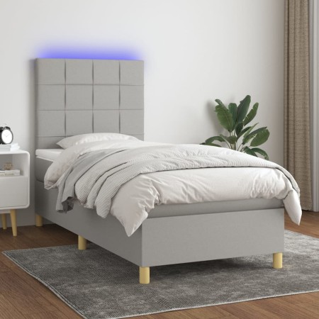 Letto a Molle Materasso e LED Grigio Chiaro 80x200 cm Tessuto