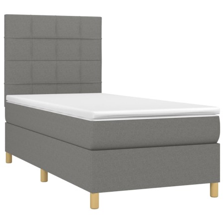 Letto a Molle Materasso e LED Grigio Scuro 90x200 cm in Tessuto