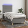 Letto a Molle Materasso e LED Grigio Scuro 90x200 cm in Tessuto