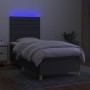 Letto a Molle Materasso e LED Grigio Scuro 90x200 cm in Tessuto