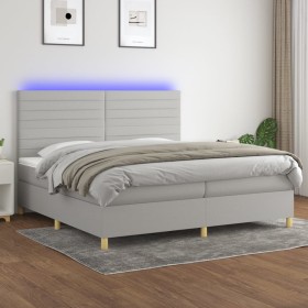 Letto a Molle Materasso e LED Grigio Chiaro 200x200 cm Tessuto