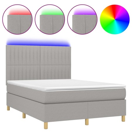 Letto a Molle Materasso e LED Grigio Chiaro 140x200 cm Tessuto