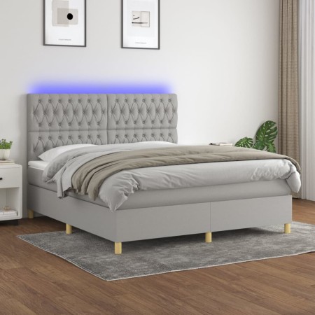 Letto a Molle Materasso e LED Grigio Chiaro 180x200 cm Tessuto