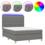 Letto a Molle Materasso e LED Grigio Scuro 140x190cm in Tessuto