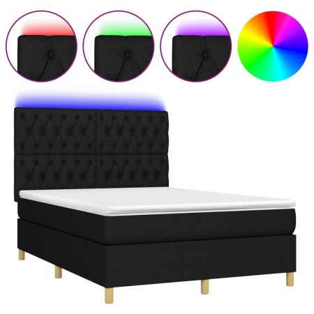 Letto a Molle con Materasso e LED Nero 140x200 cm in Tessuto