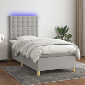 Letto a Molle Materasso e LED Grigio Chiaro 80x200 cm Tessuto