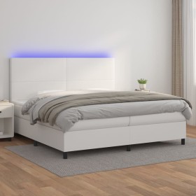 Giroletto Molle con Materasso e LED Bianco 200x200cm Similpelle