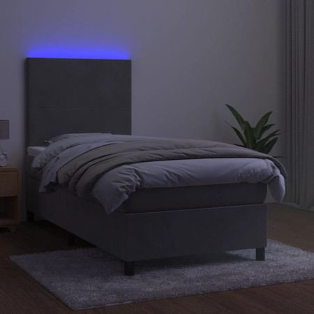 Letto a Molle Materasso e LED Grigio Chiaro 80x200 cm Velluto