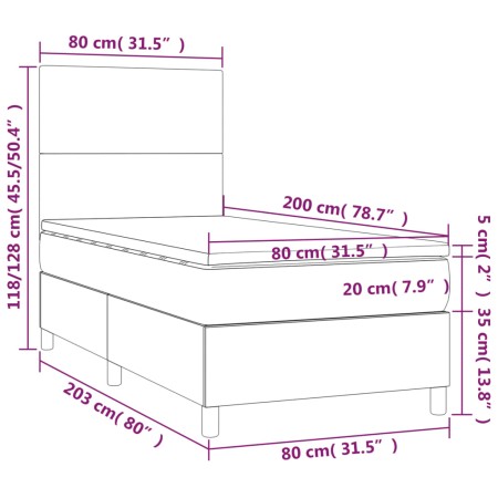 Letto a Molle Materasso e LED Grigio Chiaro 80x200 cm Velluto