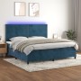 Letto a Molle con Materasso e LED Blu Scuro 200x200 cm