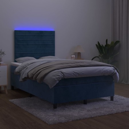 Letto a Molle con Materasso e LED Blu Scuro 120x200cm