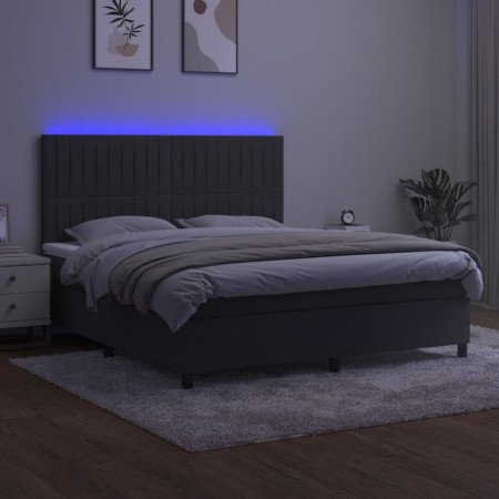 Letto a Molle con Materasso e LED Grigio Scuro 160x200 cm