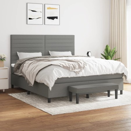 Giroletto a Molle con Materasso Grigio Scuro 160x200 cm Tessuto