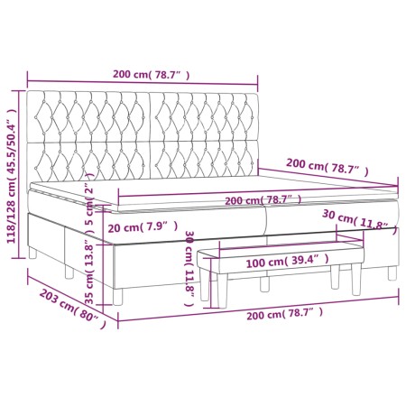 Giroletto a Molle con Materasso Grigio Scuro 200x200 cm Tessuto