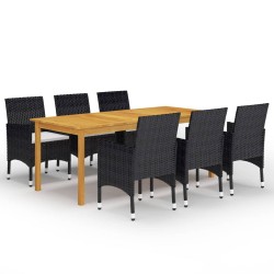 Set Mobili da Pranzo per Giardino 7 pz Nero