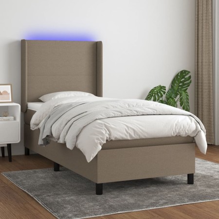 Letto a Molle con Materasso e LED Tortora 80x200 cm in Tessuto