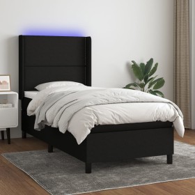 Letto a Molle con Materasso e LED Nero 100x200 cm in Tessuto