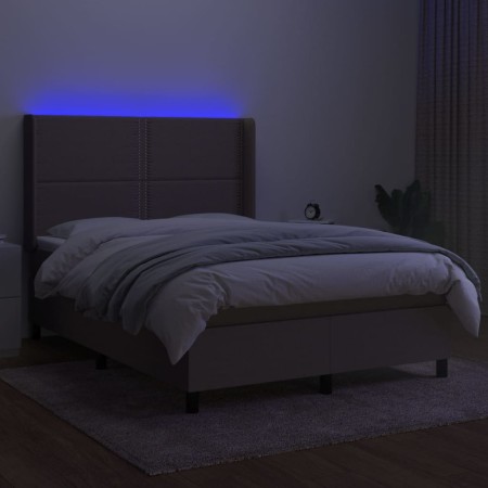 Letto a Molle con Materasso e LED Tortora 140x200 cm in Tessuto