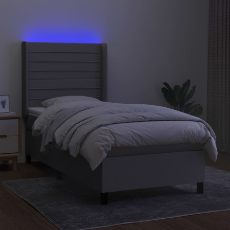 Letto a Molle Materasso e LED Grigio Chiaro 90x200 cm Tessuto