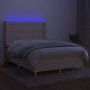 Letto a Molle con Materasso e LED Crema 140x200 cm in Tessuto