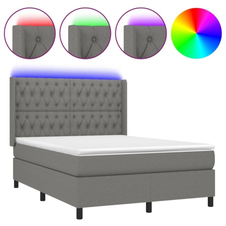 Letto a Molle Materasso e LED Grigio Scuro 140x200cm in Tessuto