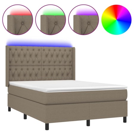 Letto a Molle con Materasso e LED Tortora 140x190 cm in Tessuto