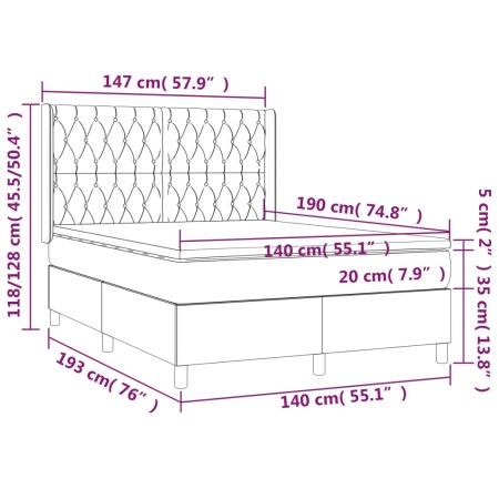 Letto a Molle con Materasso e LED Tortora 140x190 cm in Tessuto