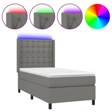 Letto a Molle Materasso e LED Grigio Scuro 90x190 cm in Tessuto