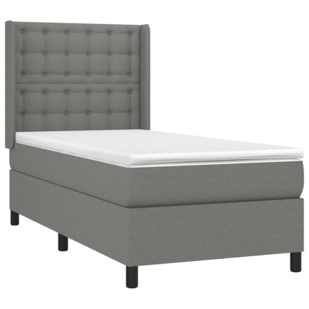 Letto a Molle Materasso e LED Grigio Scuro 90x190 cm in Tessuto