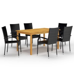 Set Mobili da Pranzo per Giardino 7 pz Nero