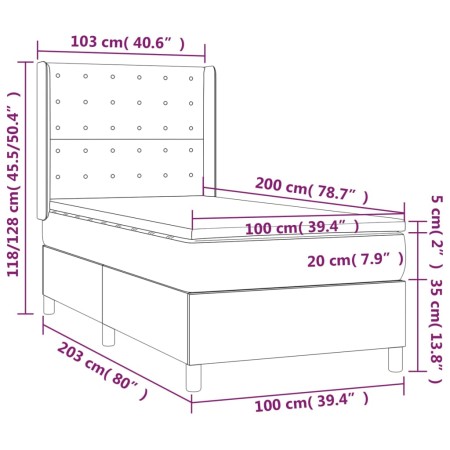 Letto a Molle con Materasso e LED Nero 100x200 cm in Tessuto