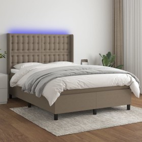 Letto a Molle con Materasso e LED Tortora 140x200 cm in Tessuto