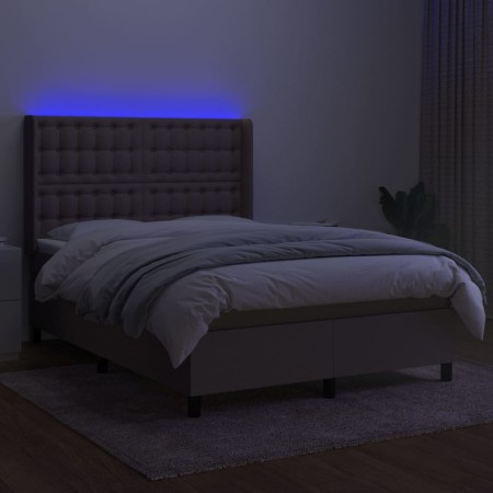 Letto a Molle con Materasso e LED Tortora 140x200 cm in Tessuto