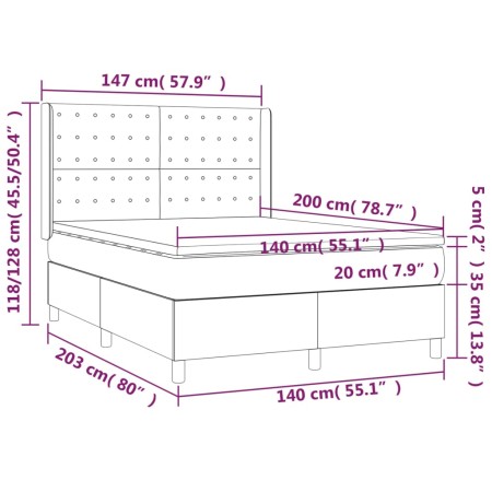 Letto a Molle con Materasso e LED Tortora 140x200 cm in Tessuto